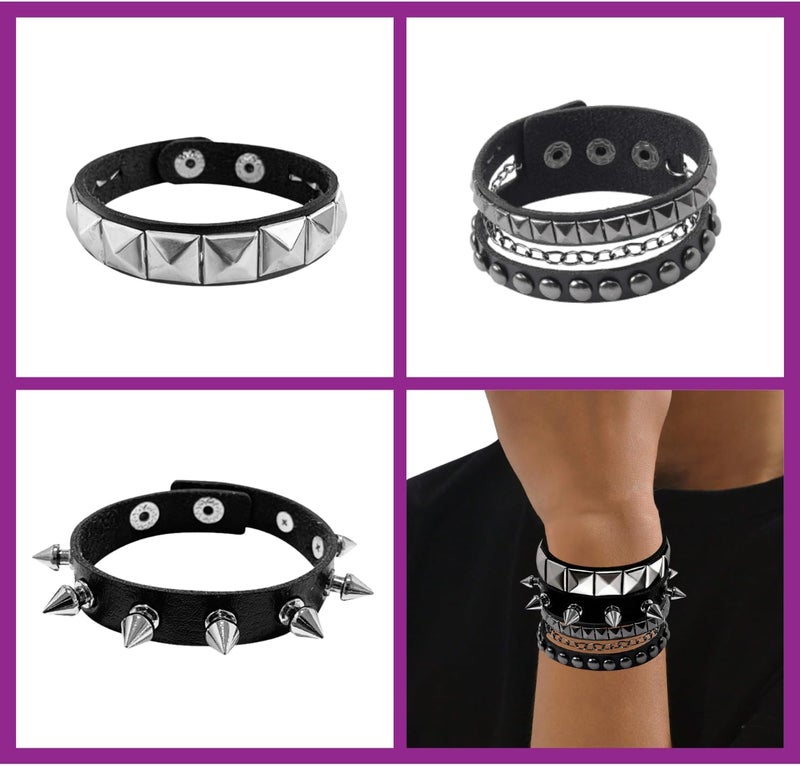 Ulekuke Store 3 Pcs Punk Rock Studded Bracelet Set Spiked Leather Cuff Bracelet for Men Women 80s Wristband Emo Bracelet Adjustable - Image 5